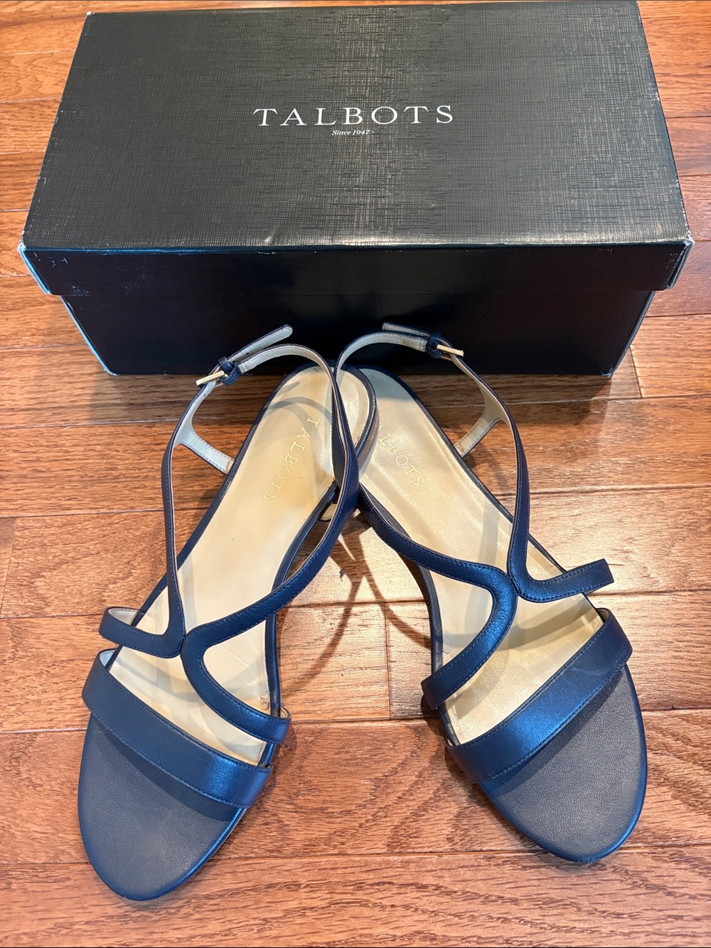 Talbots Navy Leather Strappy Slingback Sandals